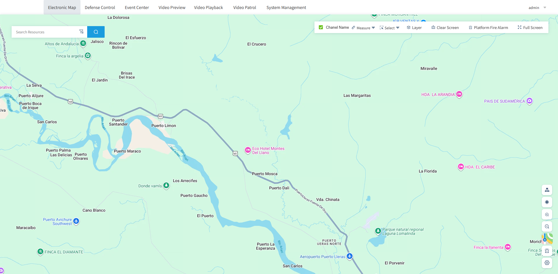 SAM300 electronic map interface with platform navigation, resource search and map controls