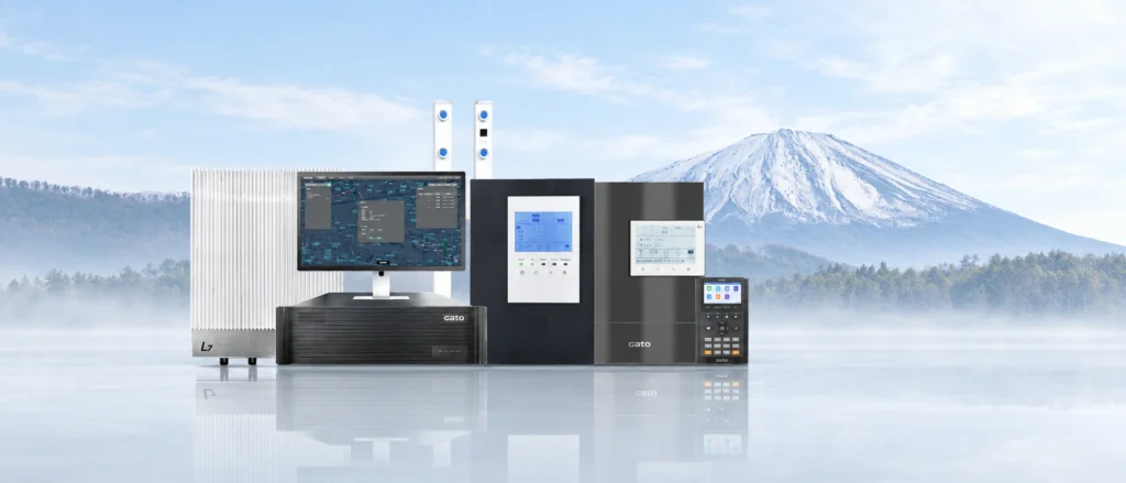 Gato security product lineup with a light mountain background