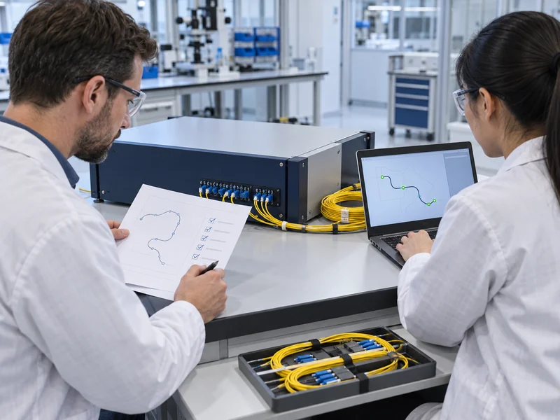 Illustration of engineers verifying a restored DAS configuration on a laboratory instrument Illustration of engineers verifying a restored DAS configuration on a laboratory instrument