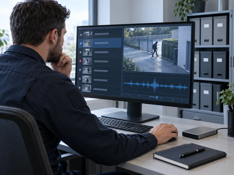 Illustration of a security analyst retrieving retained DAS event and video records Illustration of a security analyst retrieving retained DAS event and video records