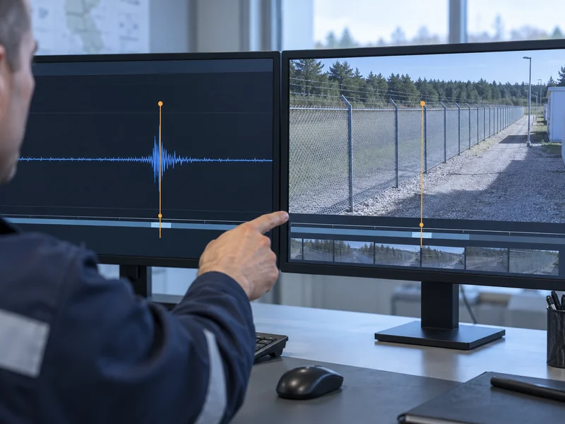Illustration of a technician comparing aligned DAS event and video timelines Illustration of a technician comparing aligned DAS event and video timelines
