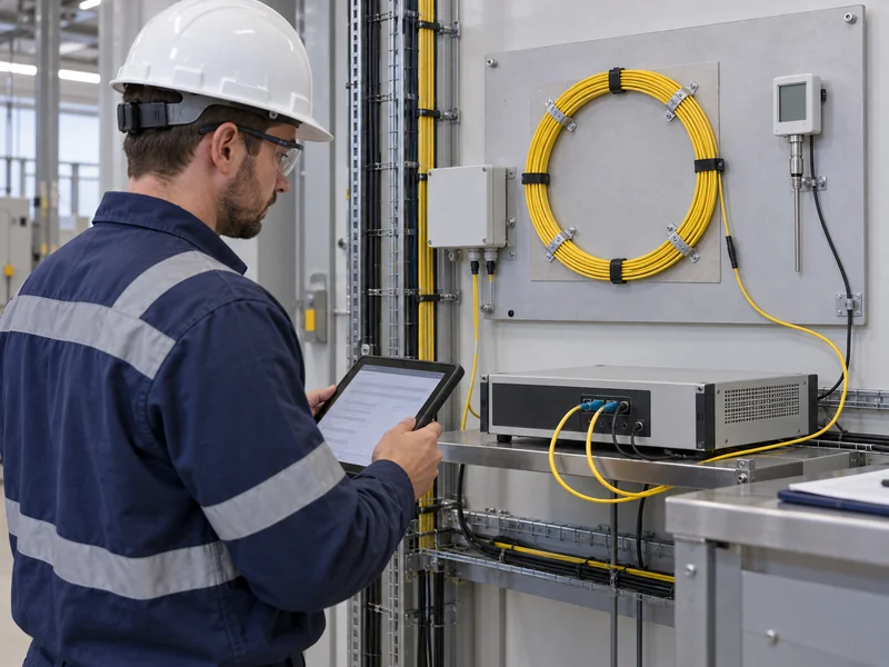 Illustration of an engineer documenting a DTS reference section in an instrumentation room