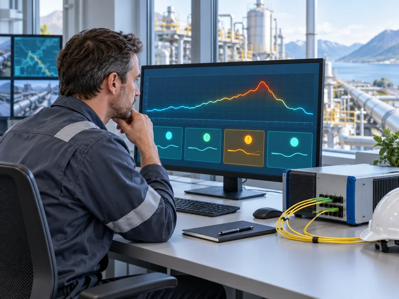 Illustration of an engineer checking temperature profiles and communication status
