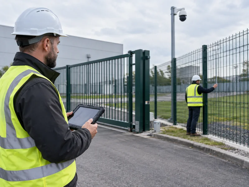 AI-generated illustration of a controlled fence test to validate alarm location