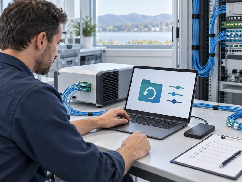 Illustration of an engineer verifying a sensing system configuration backup